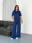 Osy Modal Yumuşak Dokulu Kumaş Bisiklet Yaka T-shirt Bol Paça Pantalon Ikili Takım -Saks Mavi resmi